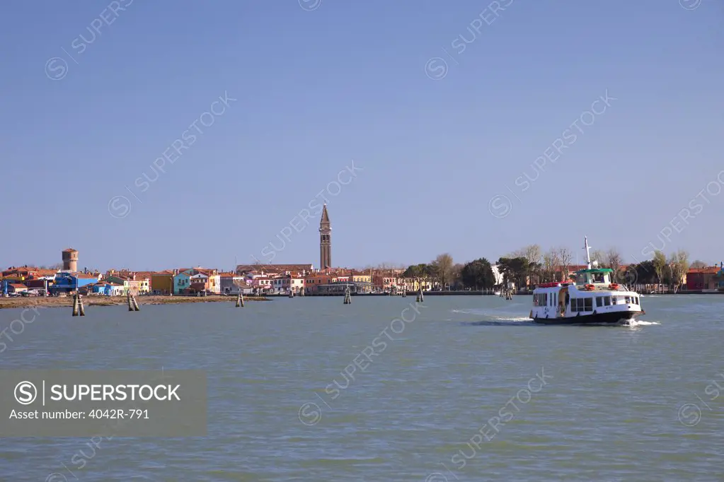Motorboat in the lagoon, Burano, Venice, Veneto, Italy