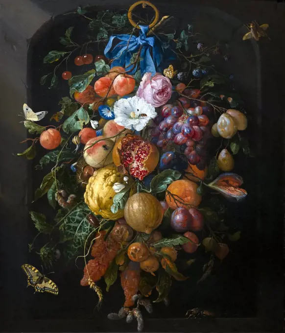 Festoon of Fruit and Flowers, by Jan Davidsz de Heem, 1660-1670, Rijksmuseum, Amsterdam, Netherlands, Europe,