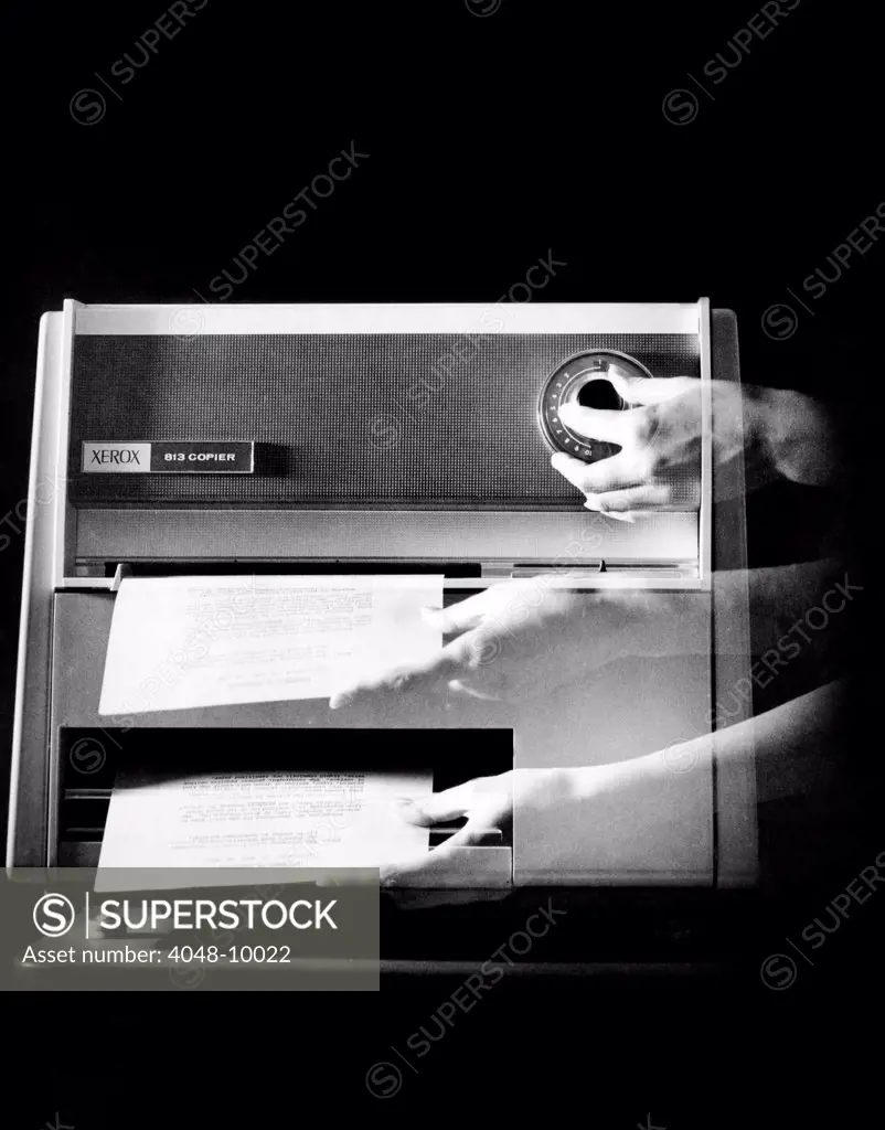Xerox 813, the first desktop plain-paper copiers introduced in 1963. Multiple exposure product shot. Sept. 25, 1963.