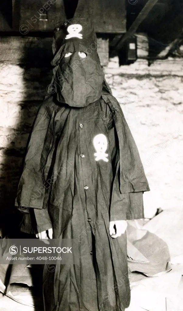 Black Legion member in his night rider robes. They splintered from the Ku Klux Klan and were led by William Shepard in Ohio. The groups were suspected of murders of alleged communists and socialists. They were known to have murdered a of black laborer Silas Coleman, and a Charles Poole, WPA worker. June 1936.