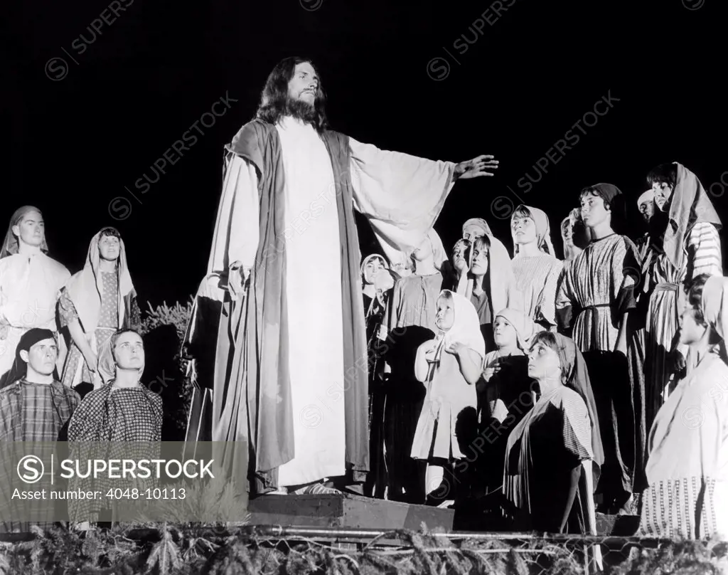 Hill Cumorah Pageant near Palmyra, New York. With a cast of 500, the pageant acts out the biblical events as well as those from the Book of Mormon. June 1969.