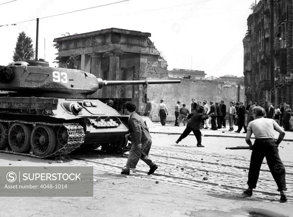 East Berliners attack Soviet tanks, 6/17/53