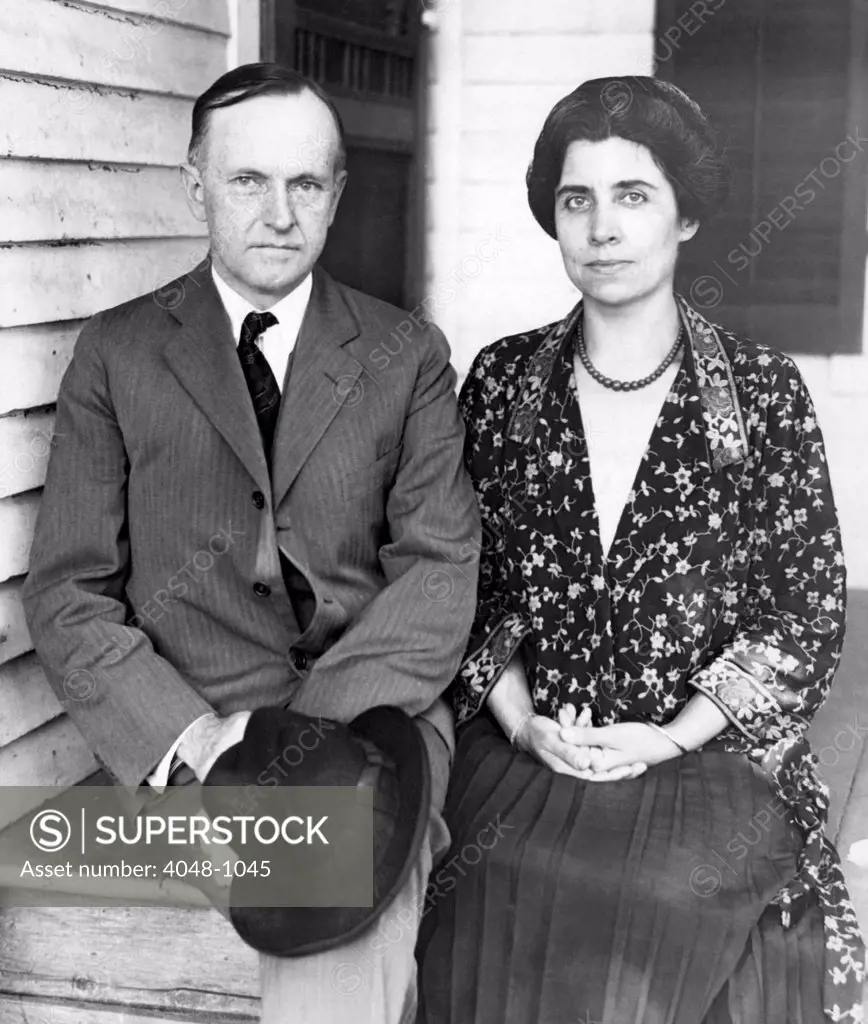 President Calvin Coolidge and First Lady Grace Coolidge at his father's farm house in Plymouth, Vermont, 1923