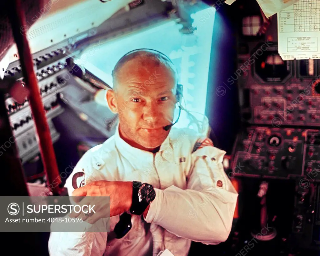 Apollo 11 Lunar Module pilot Edwin Aldrin during the lunar landing mission. July 20, 1969.