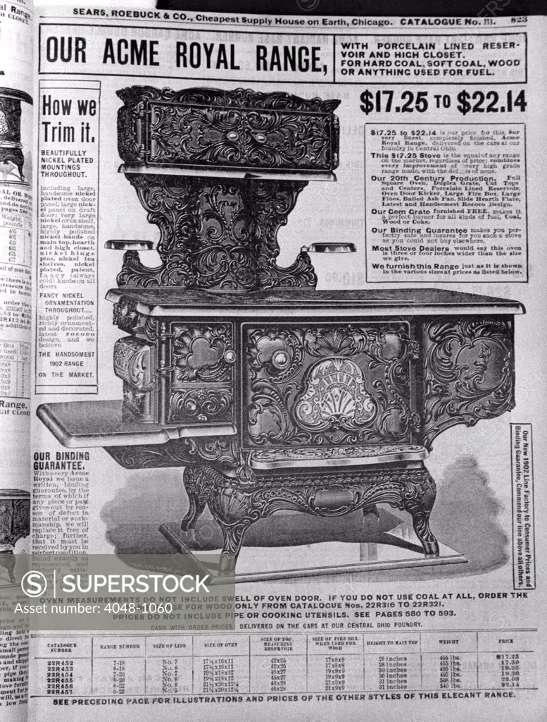 Ad for a coal oven in a 1902 Sears catalog.