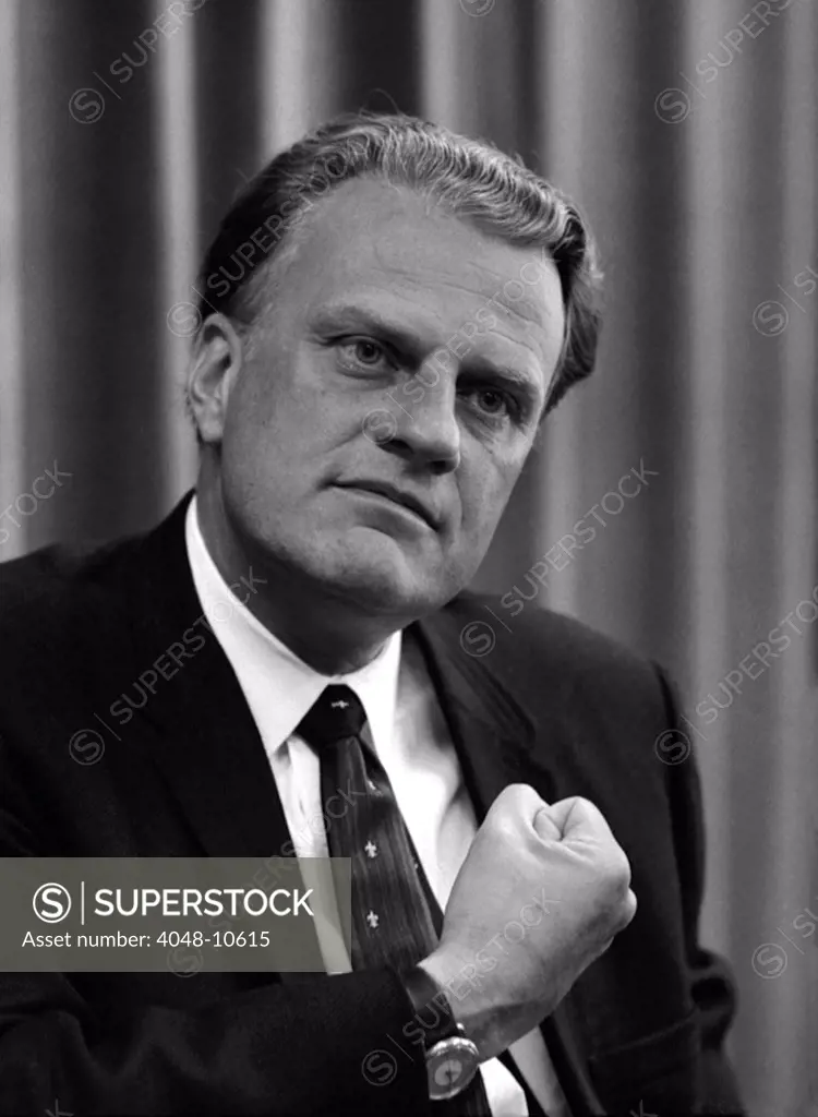 Billy Graham was a prominent Christian evangelist. His middle of the road politics fostered his visits to many sitting US presidents from Harry S. Truman to Barack Obama. April 11, 1966.