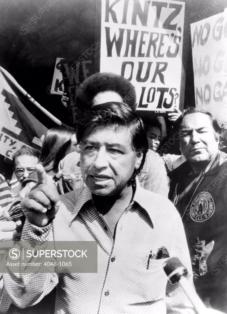Cesar Chavez in the fight for farm workers' rights, 1975
