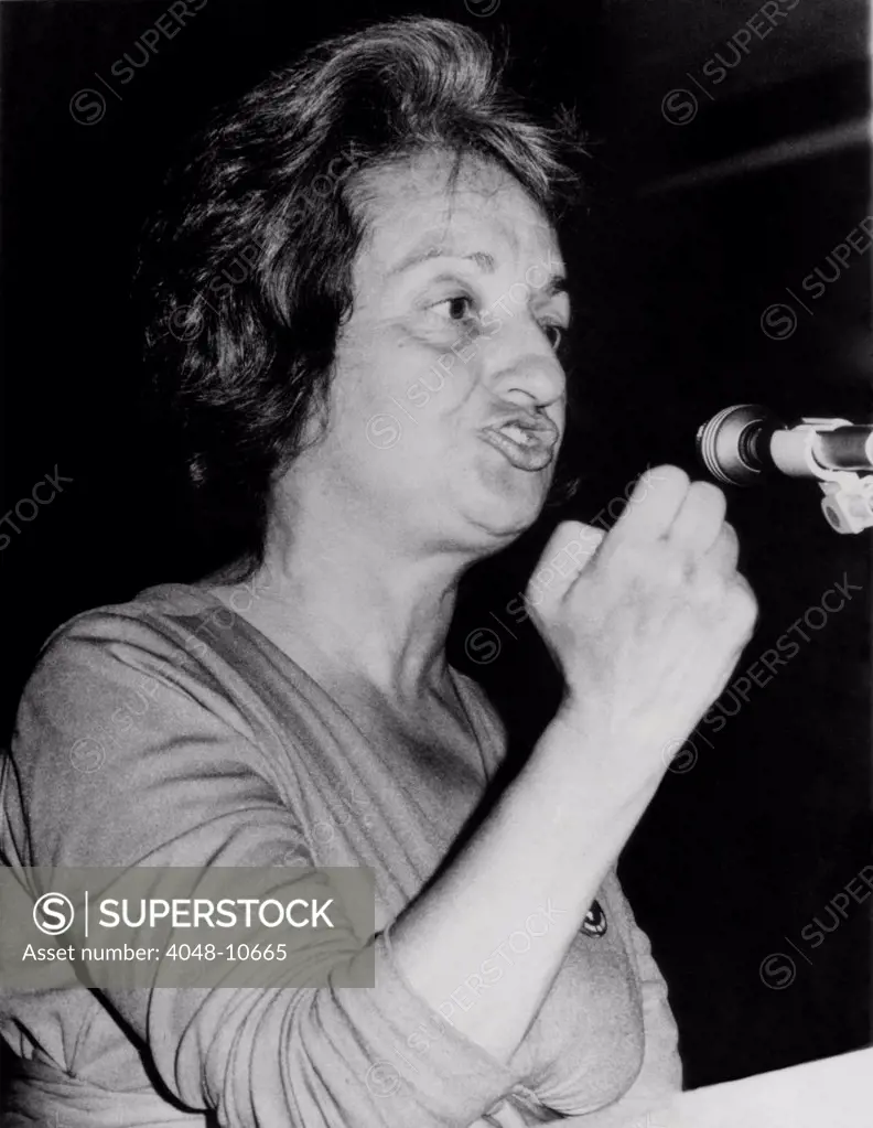 Feminist author Betty Friedan speaking at Congress on Sexism. The author of the 'Feminine Mystic' advocated a woman's revolution to gain executive positions in industry. St. Paul, Minnesota, Aug.17, 1970.