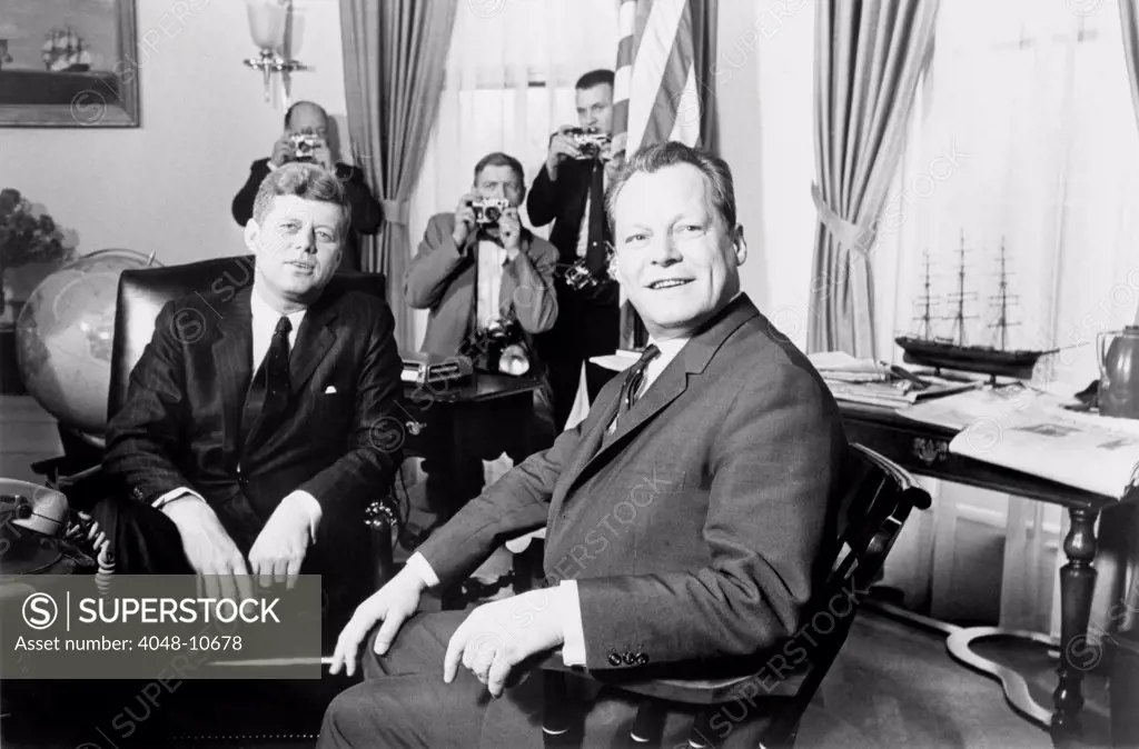 President John F. Kennedy and Mayor Willy Brandt of West Berlin at the White House on March 13, 1961. After construction of the Berlin Wall in August 1961, Brandt criticized Kennedy, for not taking stronger action against East Germans and their Russian allies.