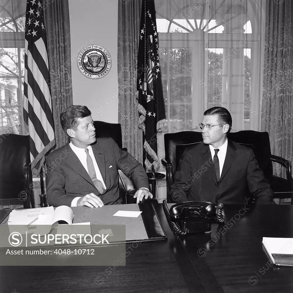 President Kennedy with Secretary of Defense, Robert McNamara. June 1962.
