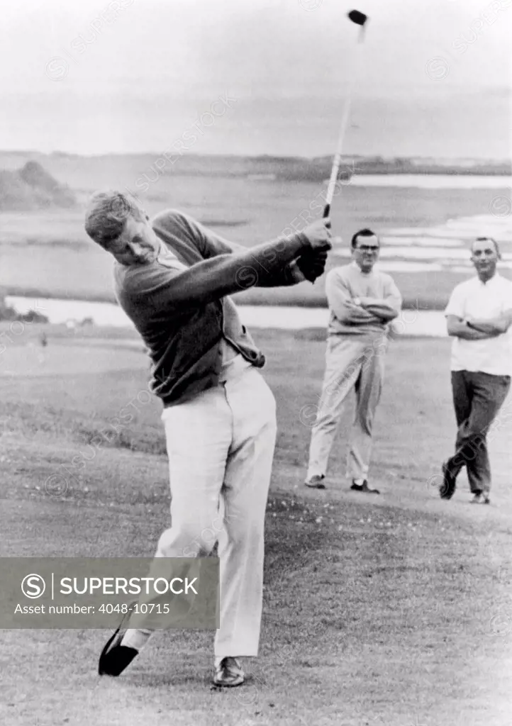 President John Kennedy playing golf at Hyannis Port. July 20, 1963.