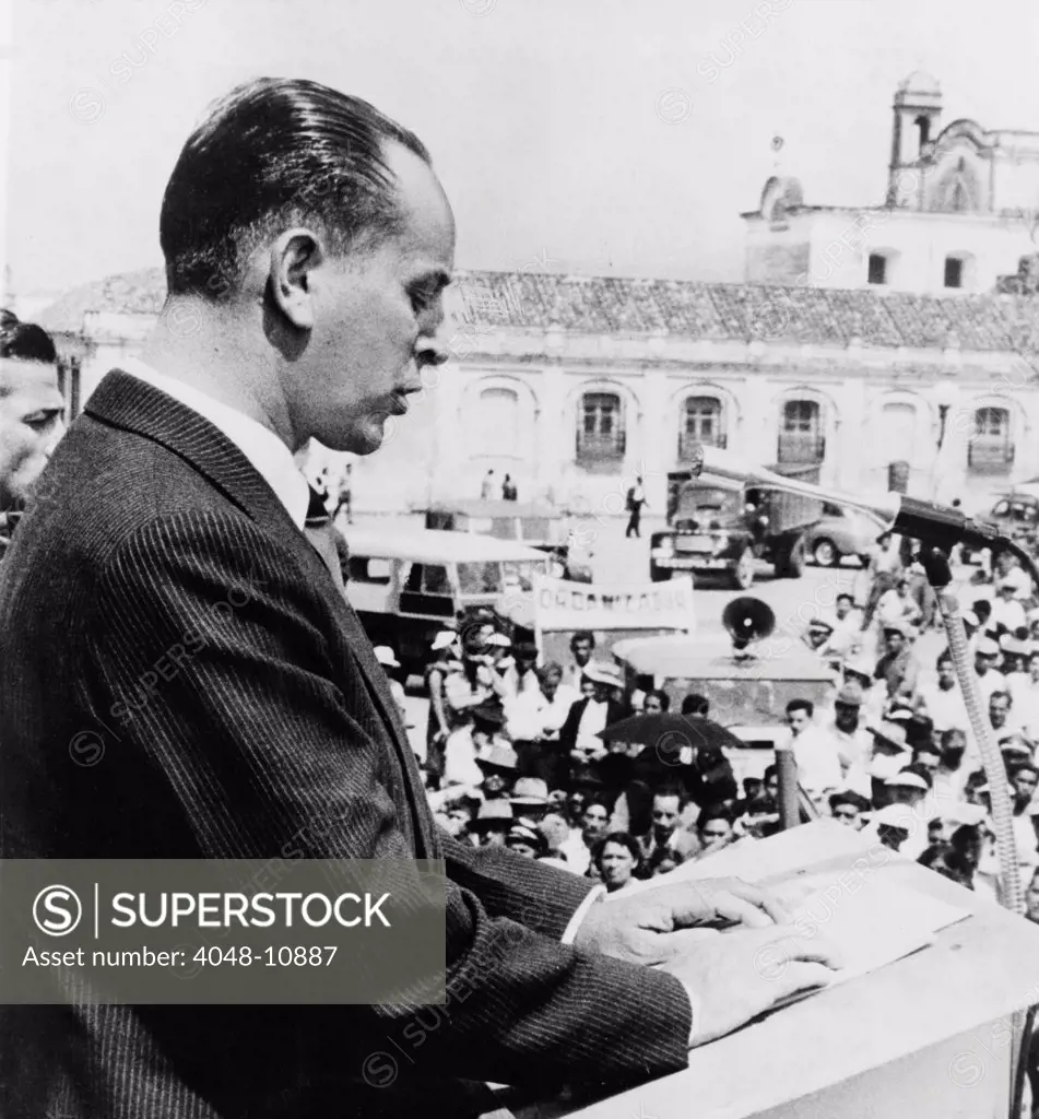 Guatemalan President Jacobo Arbenz Guzman in 1954. His 1952 land reform program threatened wealthy families and the United Fruit Company. He was deposed in a CIA covert action and eventually Colonel Carlos Castillo Armas became President in a military government.