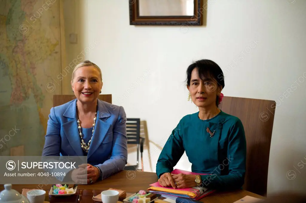 Hillary Clinton visited Daw Aung San Suu Kyi at her house in Rangoon, Myanmar (Burma). December 2, 2011.