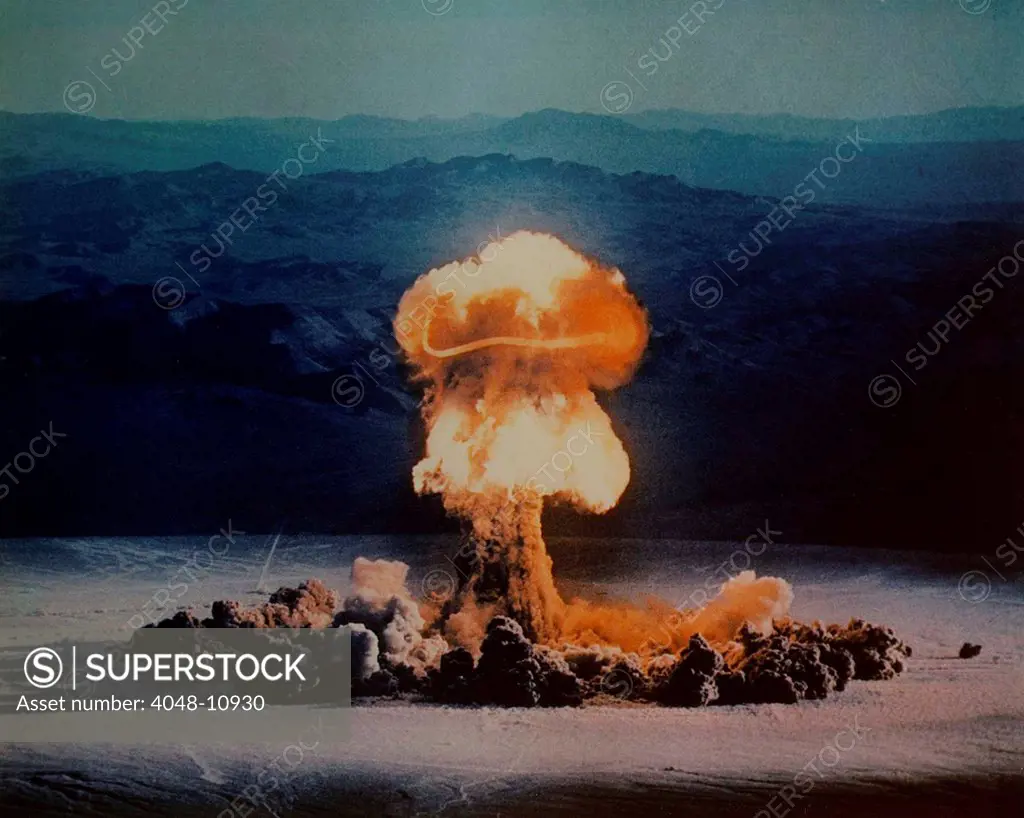 The PRISCILLA Shot was a 37 kiloton nuclear test that subjected 1,200 live pigs to blast-effects studies. Pigs were burned in the blast and showered with glass blast debris. June 24, 1957 at the Nevada Test Site.