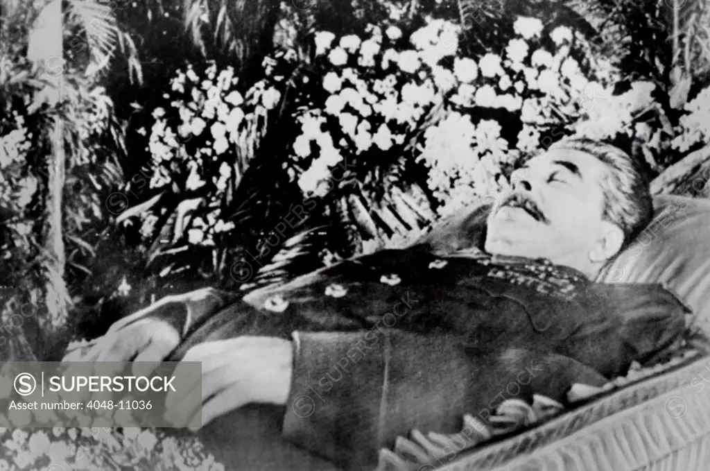 Joseph Stalin, lying in state in Hall of Columns, of the House of Unions. Moscow in March 1953.