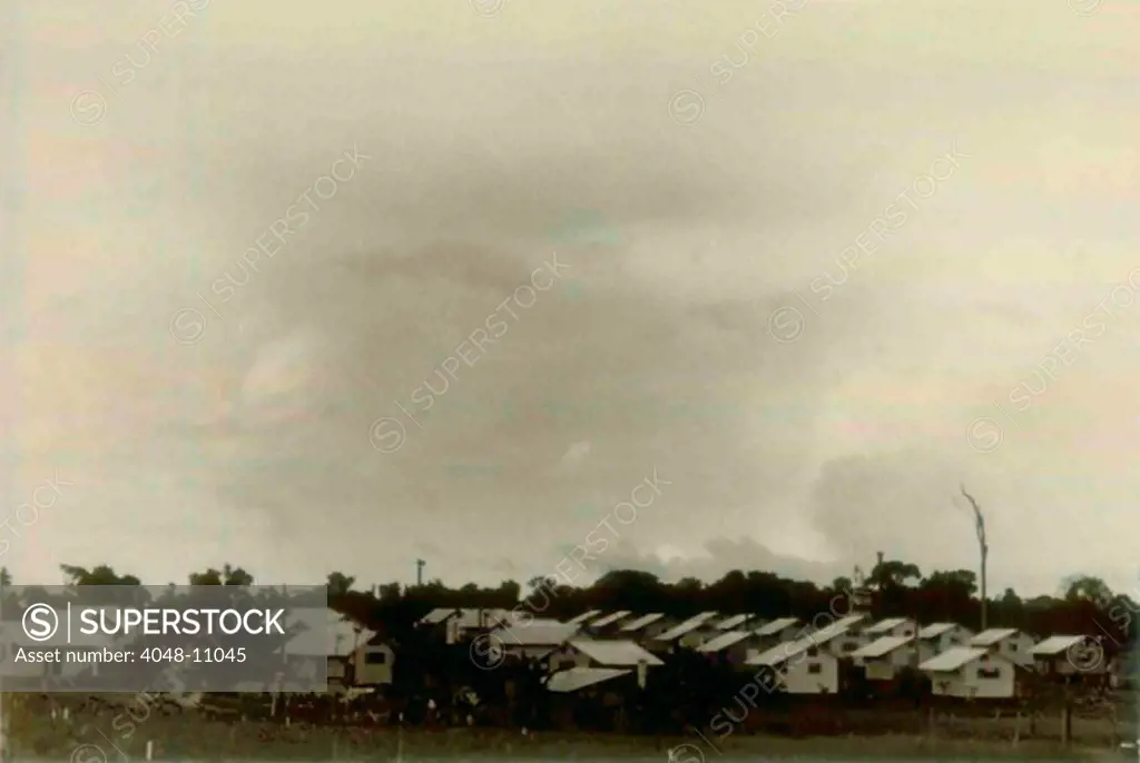 Residential cabins at People's Temple Agricultural Project. Jonestown, Guyana. Nov. 1978.