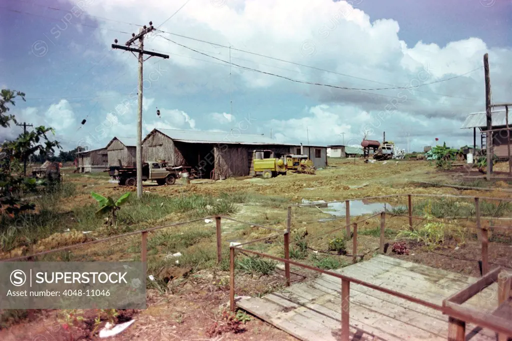 Utility buildings at the People's Temple Agricultural Project, in Jonestown, Guyana. 1978.