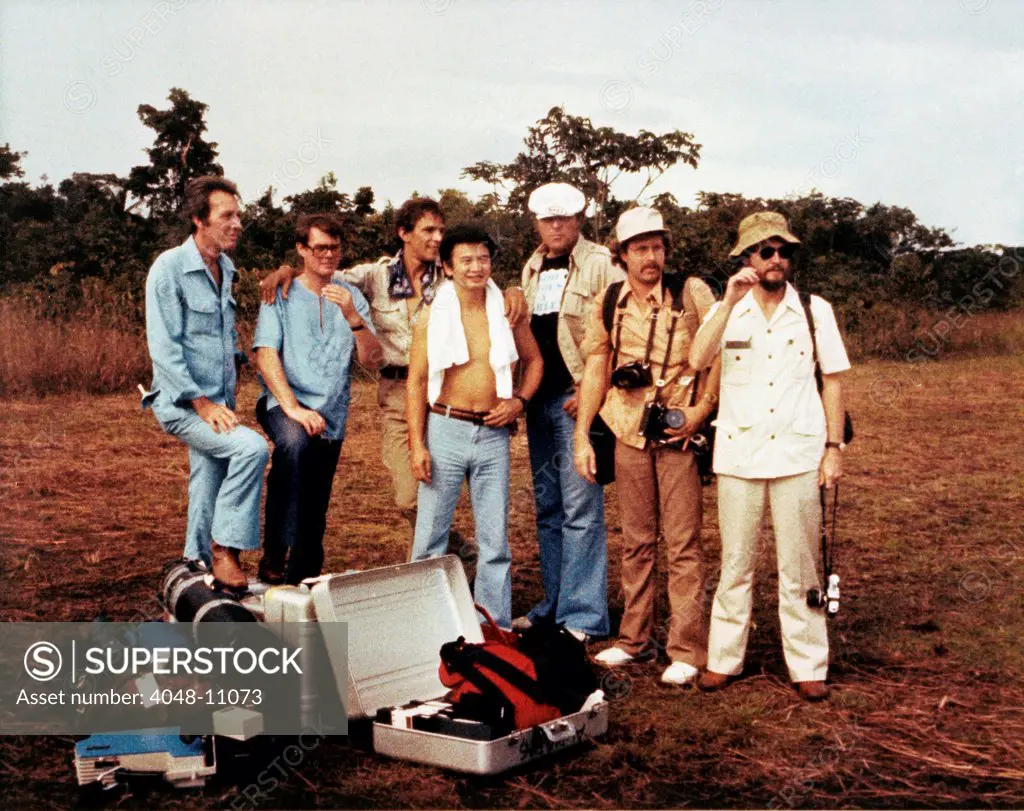 Members of the news media who traveled with Congressman Ryan to Jonestown, Guyana. Cameraman Bob Brown (far left), photographer Greg Robinson (third from left), and reporter Don Harris (second from right) were killed in the Kaituma Airstrip shootings on Nov. 18, 1978. FBI photo.