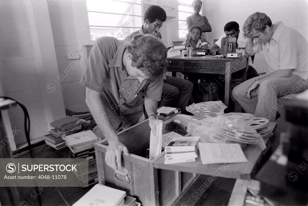FBI agents in Jonestown, going through files and tapes. The materials were left by People's Temple in Jonestown, Guyana after their mass suicide of Nov. 18, 1978.