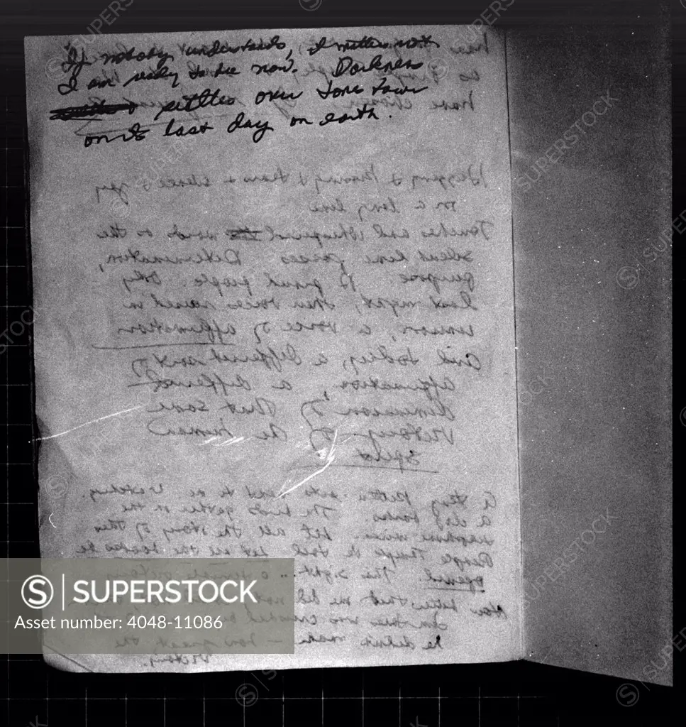 Suicide note, Written and signed by Annie Moore. Page 8. Moore was a register nurse and one of the leaders of the Peoples Temple in Jonestown, Guyana. Nov. 18, 1978.