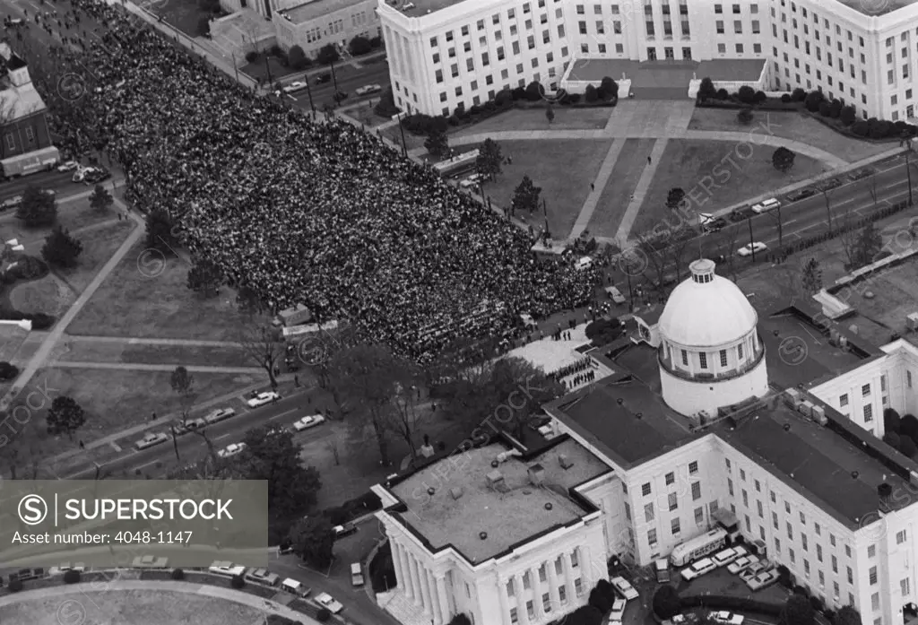 Civil rights marchers in front of the Alabama State Capitol at the end of their march from Selma to Montgomery, 1965