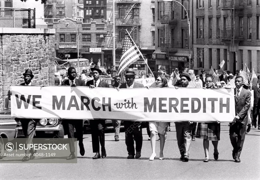 Demonstrators in the Bronx show their support for civil rights leader James Meredith after he was shot during his March Against Fear