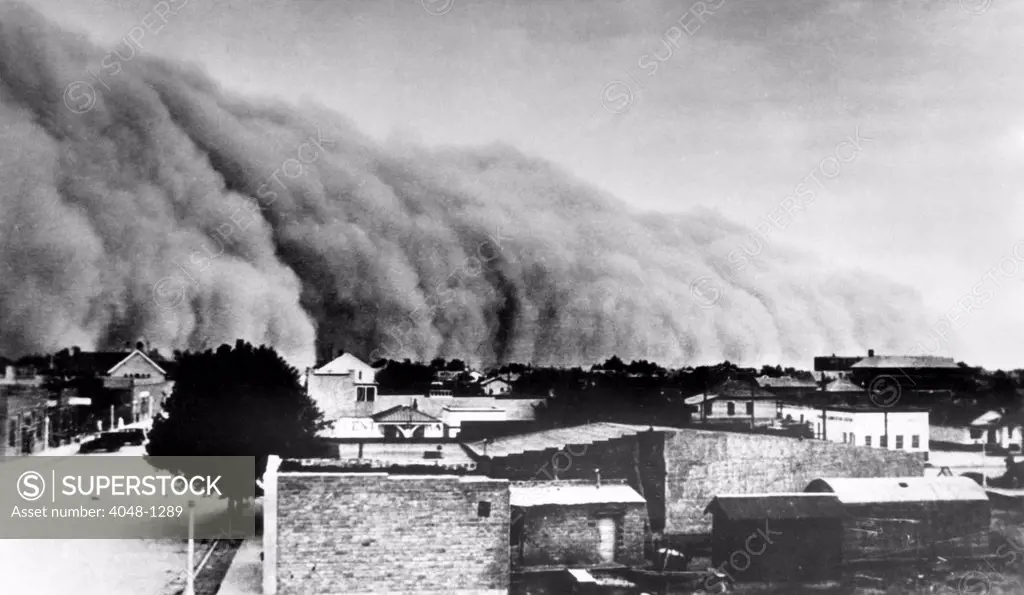 A dust storm hits a southwestern town, 1937