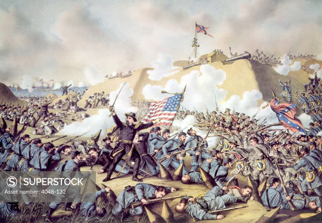 The capture of Fort Fisher by the Union Army, January 15, 1865, lithograph by Kurz & Allison, 1890