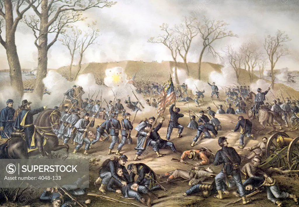 The Battle of Fort Donelson, February 16, 1862, lithograph by Kurz & Allison, 1889