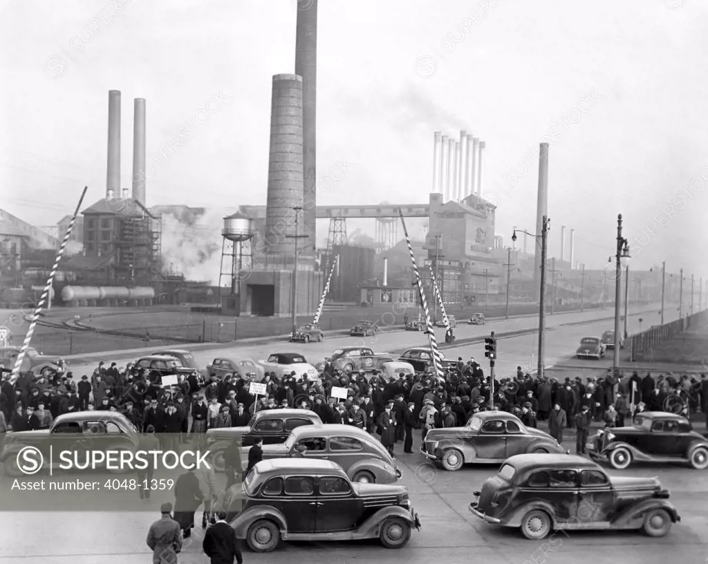 Strikers at the Ford Motor Company factory, April 2, 1941