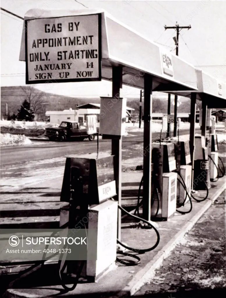 GAS SHORTAGE-A gas station in Amherst, Mass., during the gas shortage, 1/15/74.