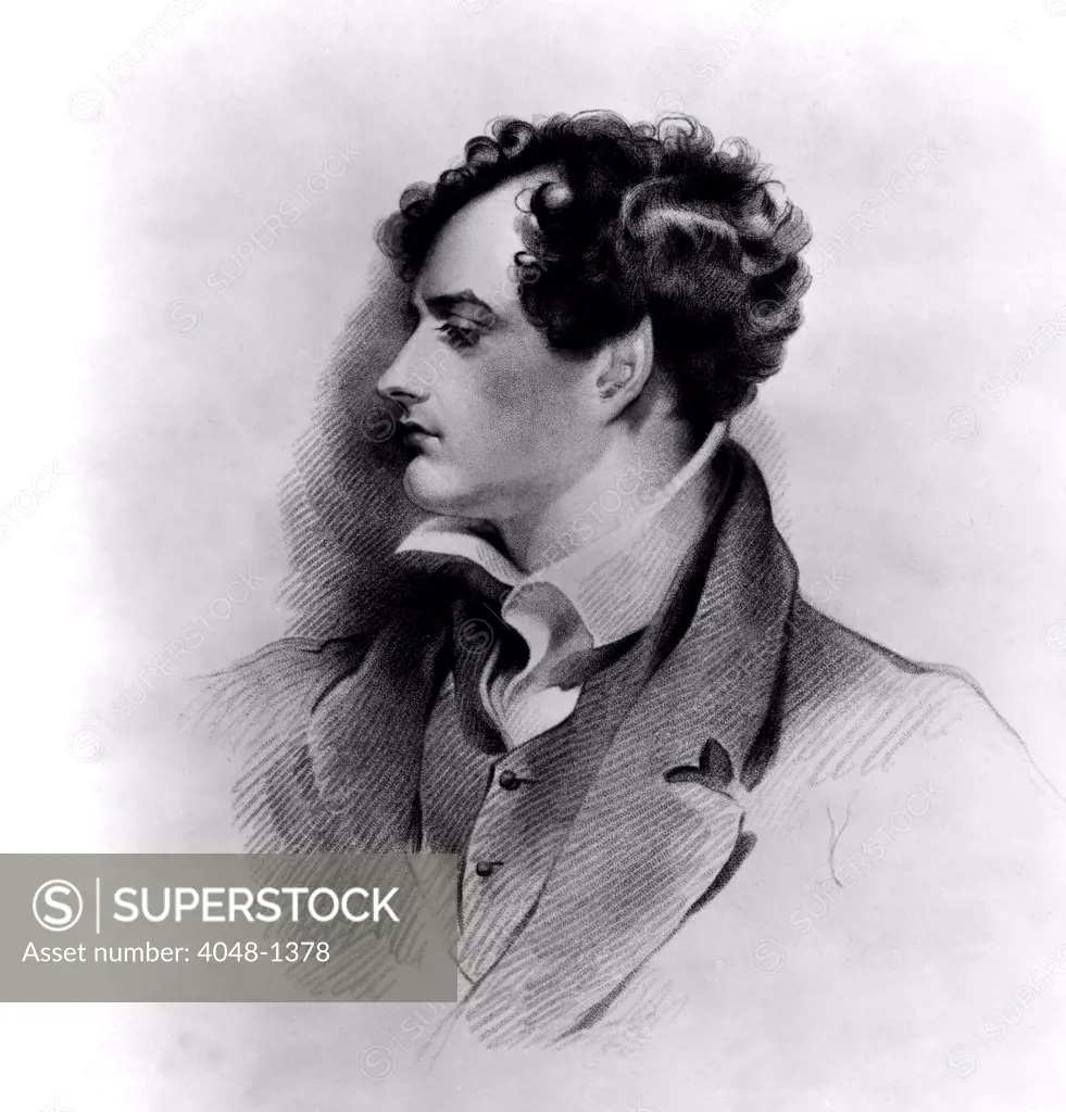 George Gordon Byron, Lord Byron. Engraved by H. Meyer, from an original drawing by G.H. Harlow.