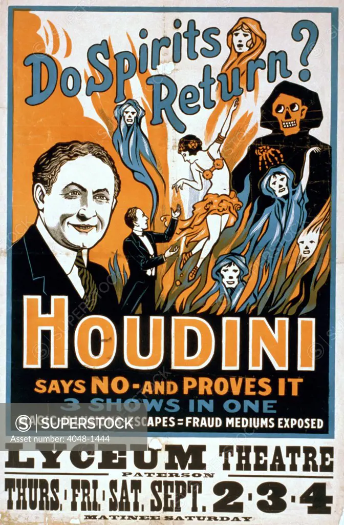 Houdini, poster art for magic show by Harry Houdini, circa 1909.
