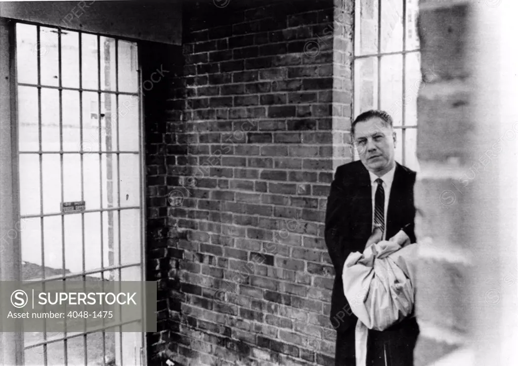 JAMES R.HOFFA- Teamsters Union chief entering Federal Prison to begin an 8-year sentence. Lewisburg, PA, 3/7/67