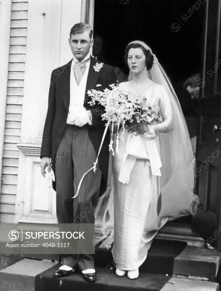John Jacob Astor VI and his bride, Ellen Tuck French, leaving Trinity Church in Newport, Rhode Island, 1934