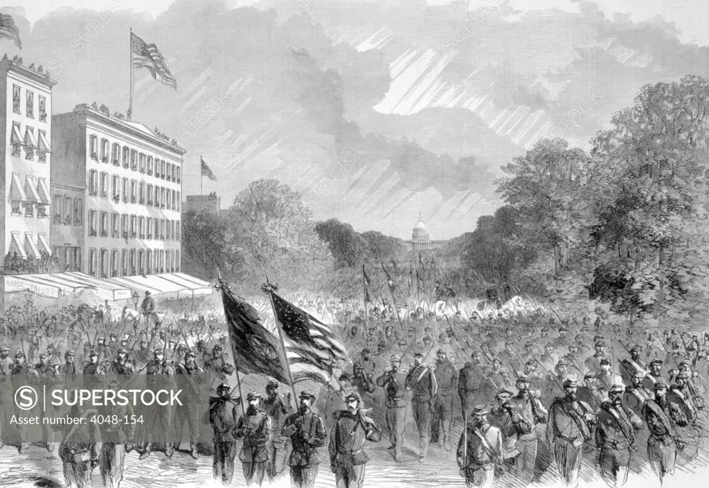 The Grand Review, General Philip Sheridan's veterans parade on Pennsylvania Ave. in Washington, D.C., May 23, 1865, from Harper's Weekly