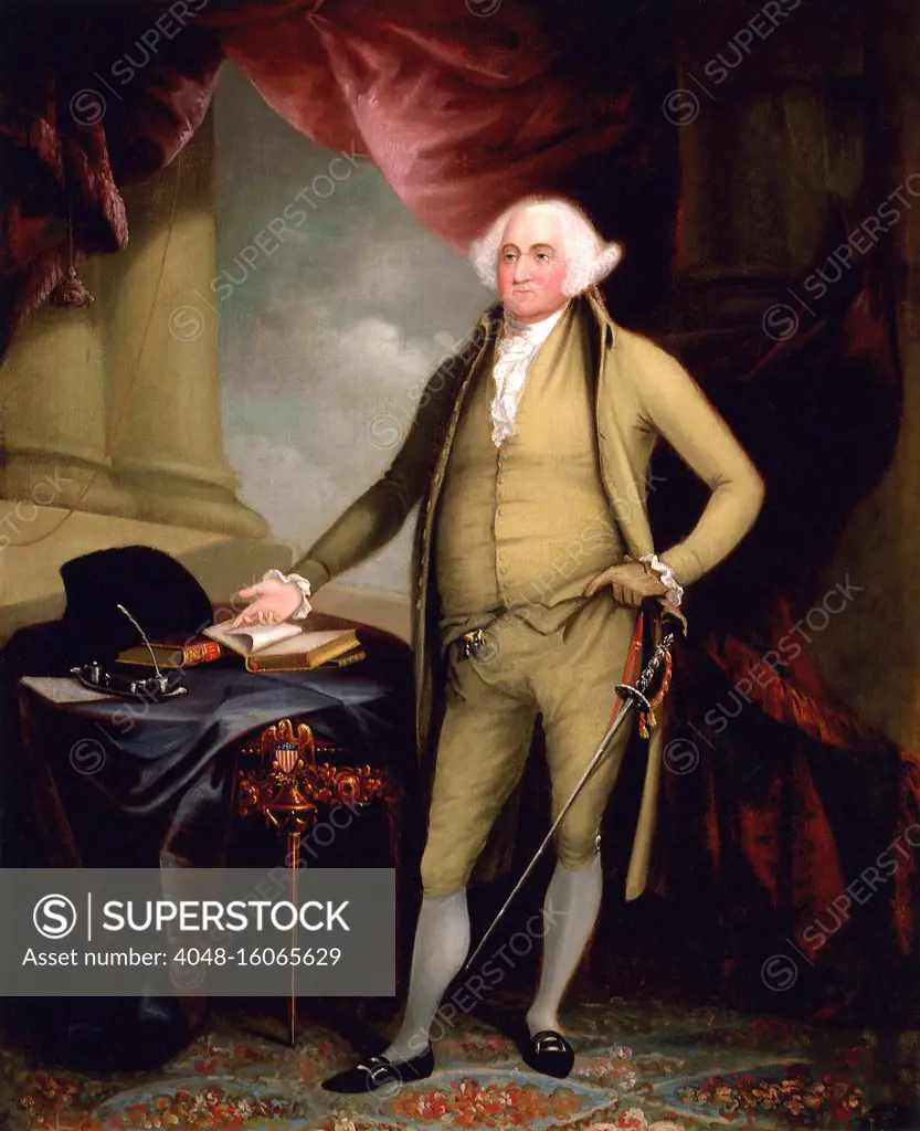 JOHN ADAMS, by William Winstanley, 1798, British-American painting, oil on canvas. The portrait was painted when Adams was the second President of the United States from 1797-1801. It was not painted from life, but copied from one or more other works. Winstanley was a British painter who worked in the US the 1790s to the early 1800s. His landscapes were collected by George Washington  (BSLOC_2019_5_59)