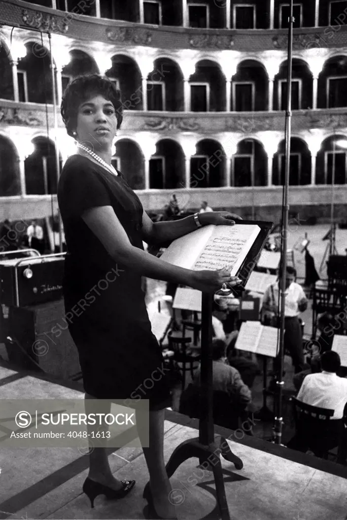 Soprano Leontyne Price at a rehearsal of AIDA, 1962.