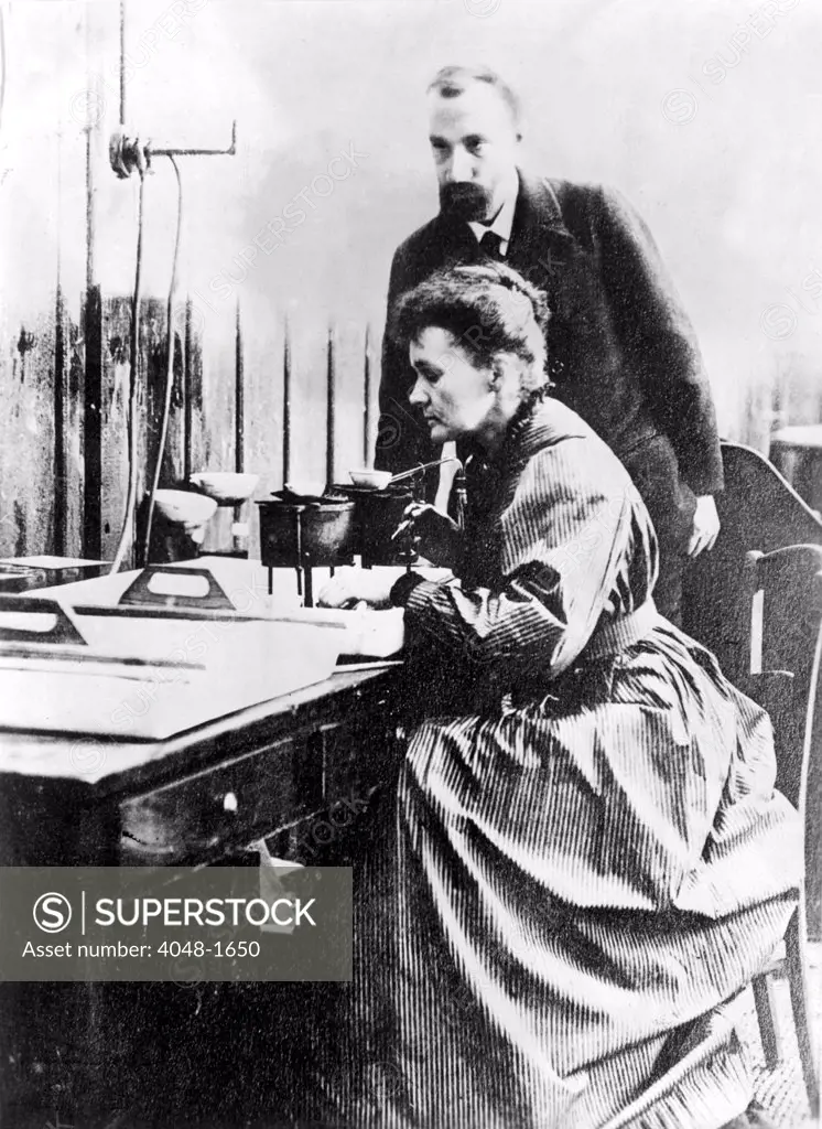 Marie and Pierre Curie, shown in their Paris laboratory in 1904.