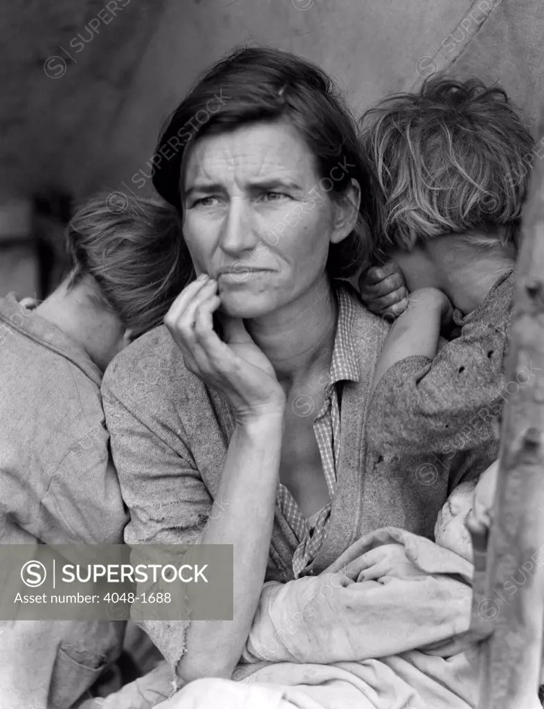 Migrant Mother, portrait of Florence Owens Thompson, and children, by Dorothea Lange for the Farm Security Administration, Nipomo, California, 1936.