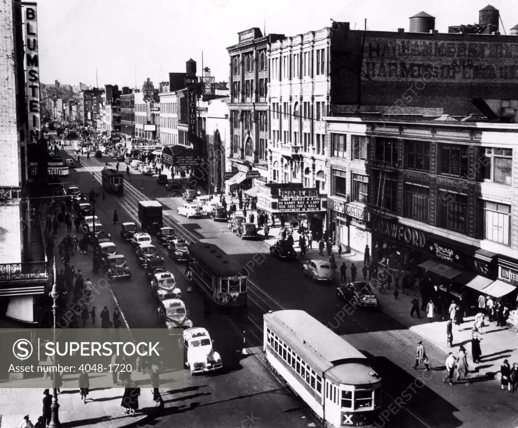 Harlem Thoroughfare on 125th Street, N.Y.C.,  in 1943.   CSU Archives