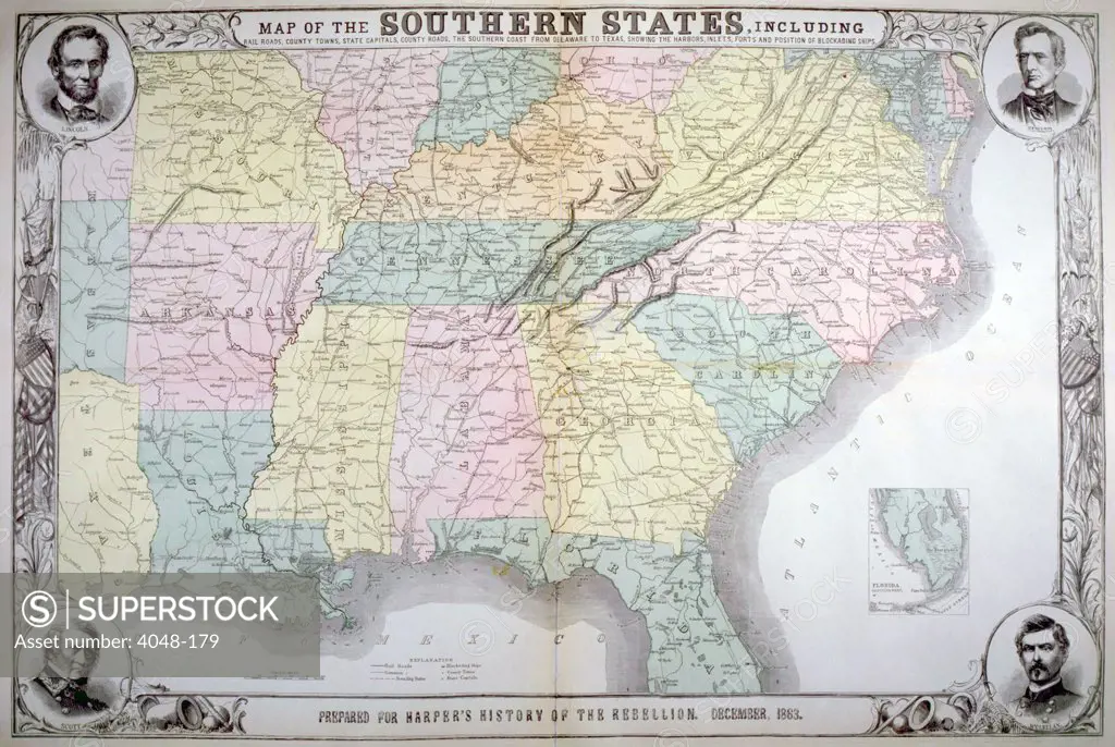 Map of the southern states published for Harper's Pictorial History of the Great Rebellion, December 1863