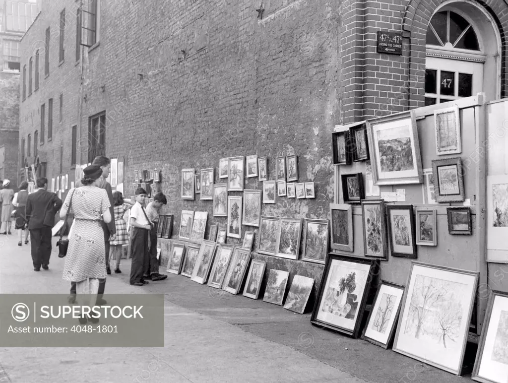 Greenwich Village artists exhibit their work, New York City, June 2, 1947