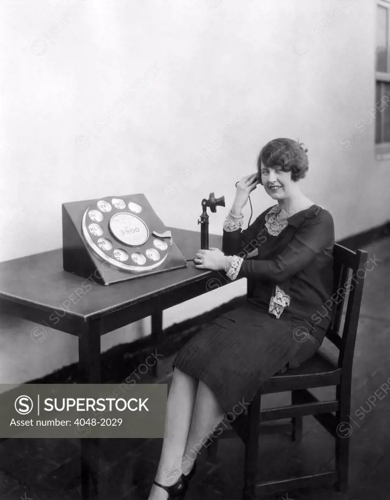 Telephone with a large rotary dial, circa 1927