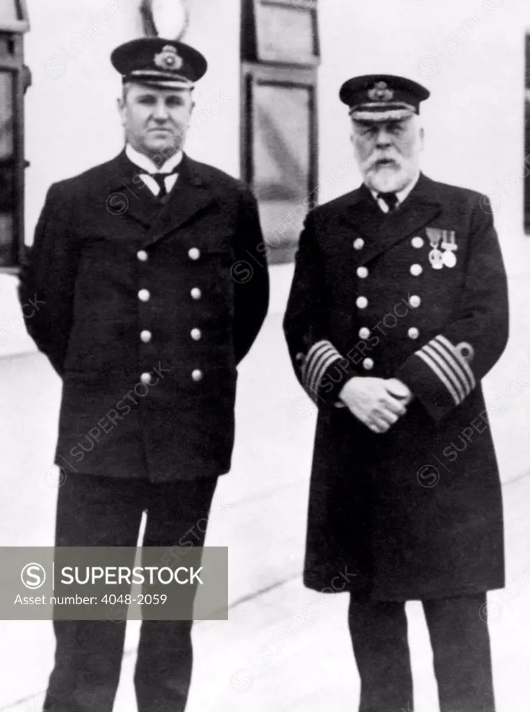 Captain Edward Smith (right), of the RMS Titanic, which sank after hitting an iceberg, 1912.