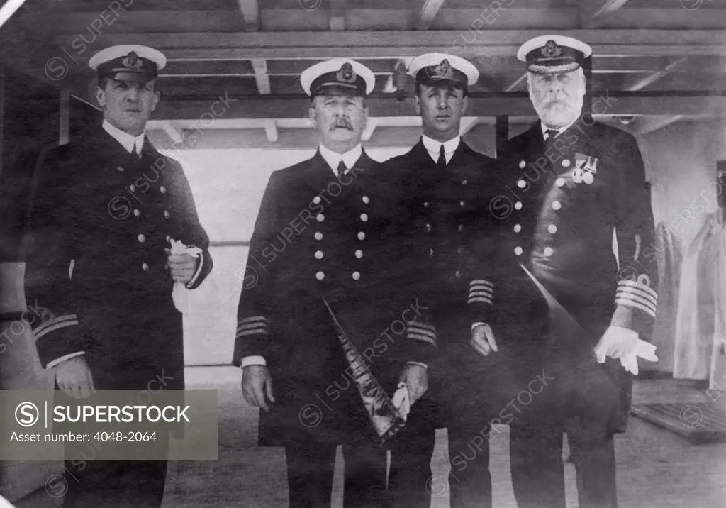 Captain Edward Smith (right), of the RMS Titanic, which sank after hitting an iceberg, 1912