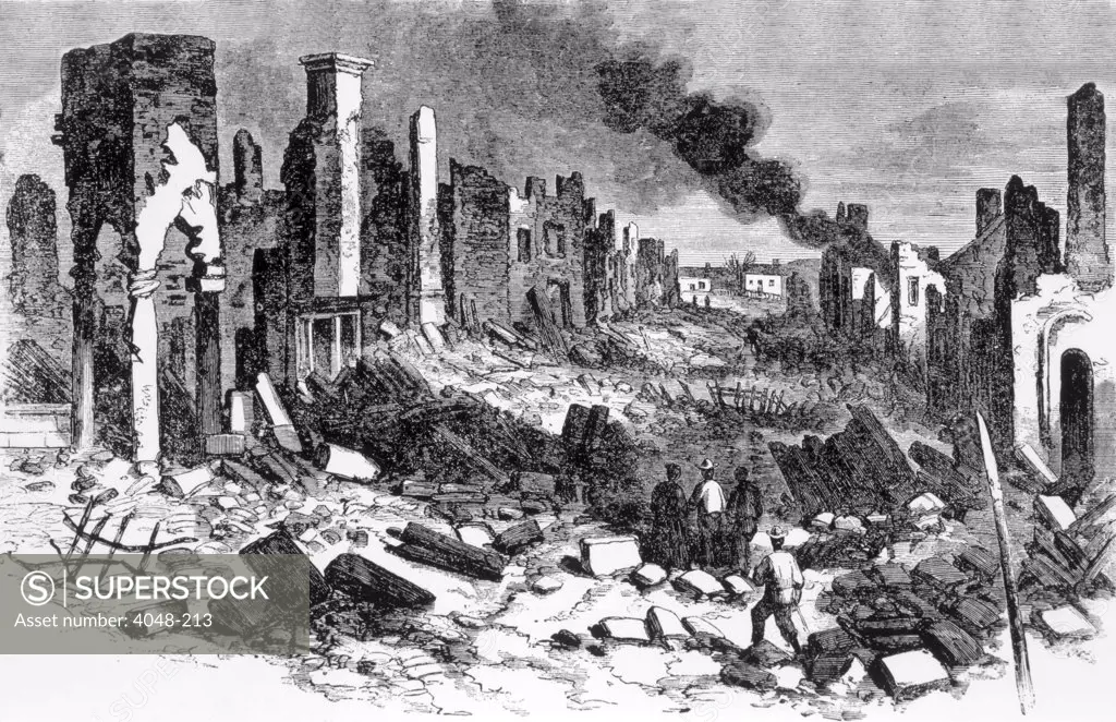 The ruins of Richmond, Virginia at the end of the Civil War, 1865, from Leslie's Weekly
