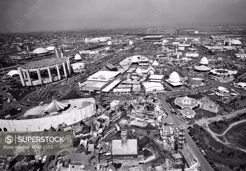 WORLD'S FAIR, New York City, 04-21-64. Aerial photo of World's Fair