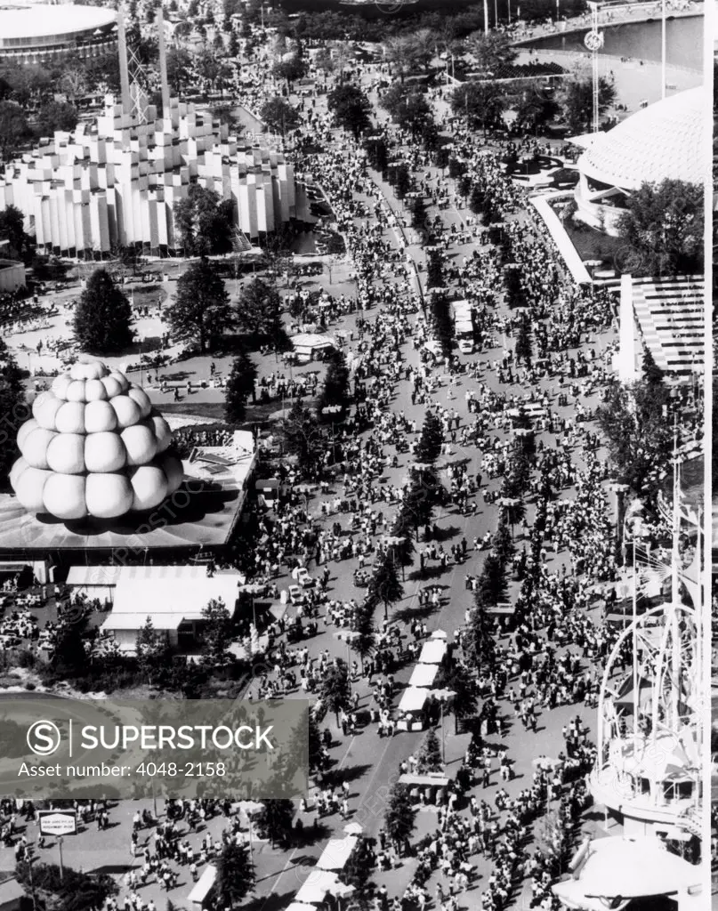 Aerial view of the 1960s New York World's Fair, September 5, 1965, Flushing, New York