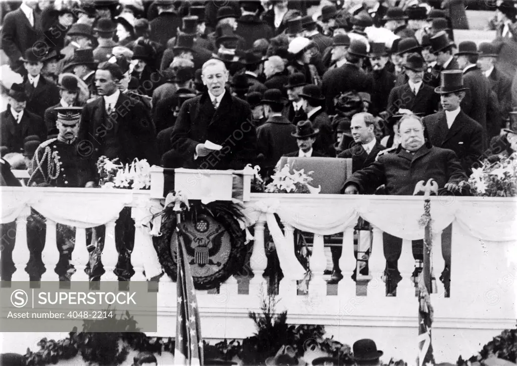 PRESIDENT WOODROW WILSON  delivering his inaugural address, 3/5/13.